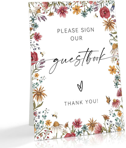 Wild Flower Audio Guest Book Sign, Baby in Bloom Love is in Bloom Decorations, Bridal Shower Baby Shower Wedding Signs for Reception, Floral Party Table Decor, 8 x 11 Inch