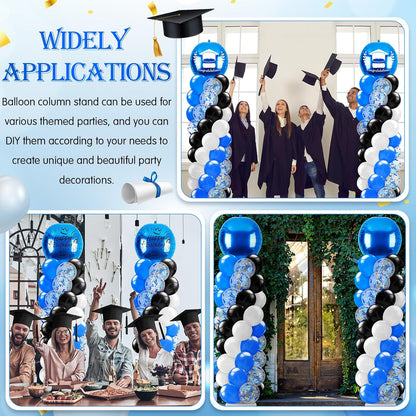2 Sets Blue and Black White Graduation Balloon Column Stand Kit for Class of 2026, Adjustable Floor Balloon Arch Tower with Foil & Latex Balloons, DIY Decor for Grad Ceremony Backdrop