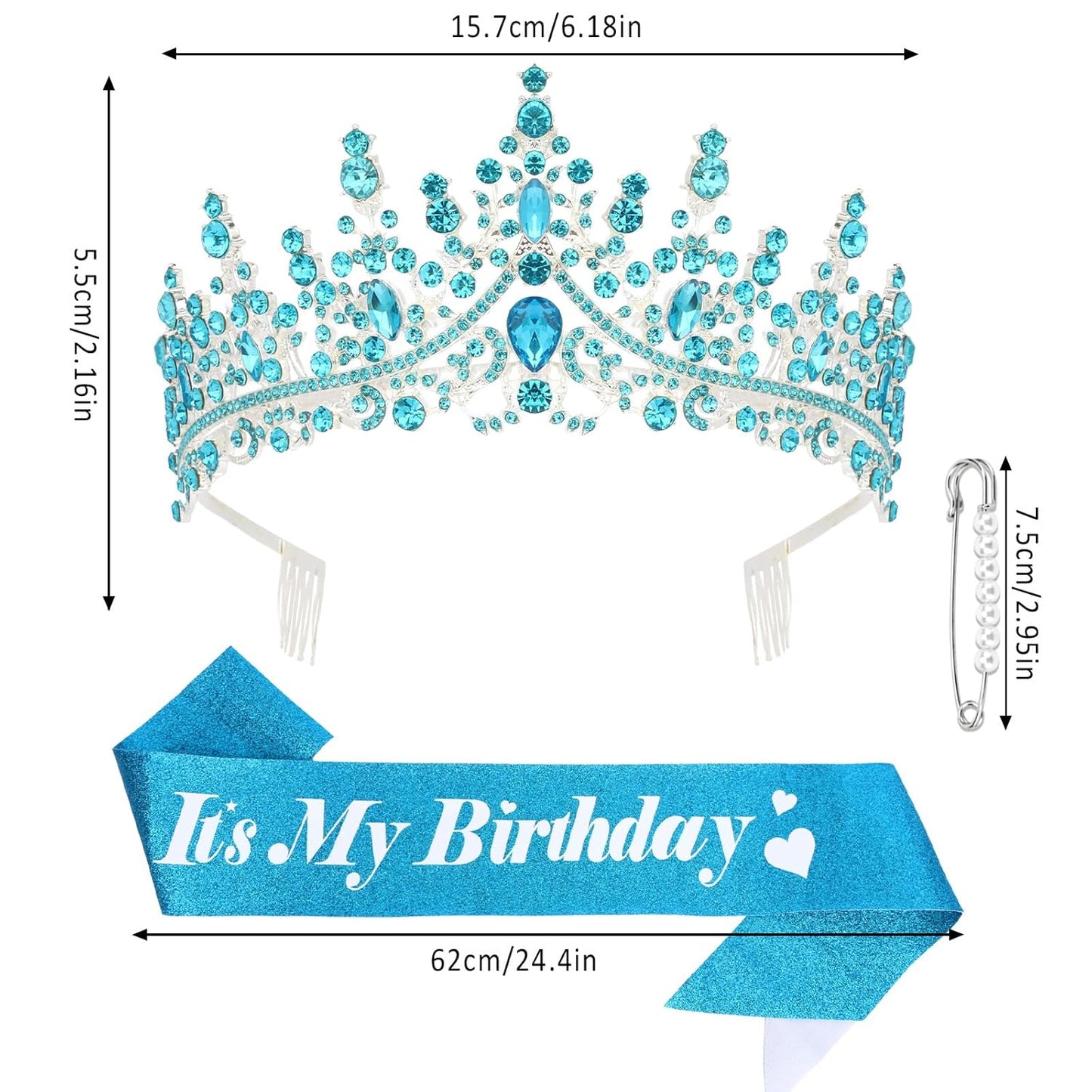 CURASA Birthday Tiara and Sash - Silver Birthday Crown for Women, Perfect for Parties and Celebrations
