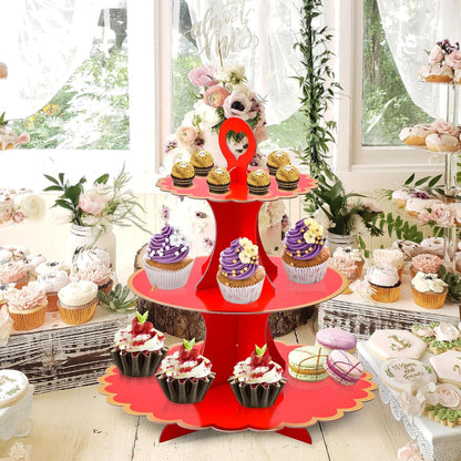 Soleebee 3-Tier Cupcake Stand, Cardboard Cupcake Tower, Cup Cake Stand Tower for Birthday Wedding Party Decoration, Cupcake Tier Stand Desserts Display 1 Set (Purple Gold)