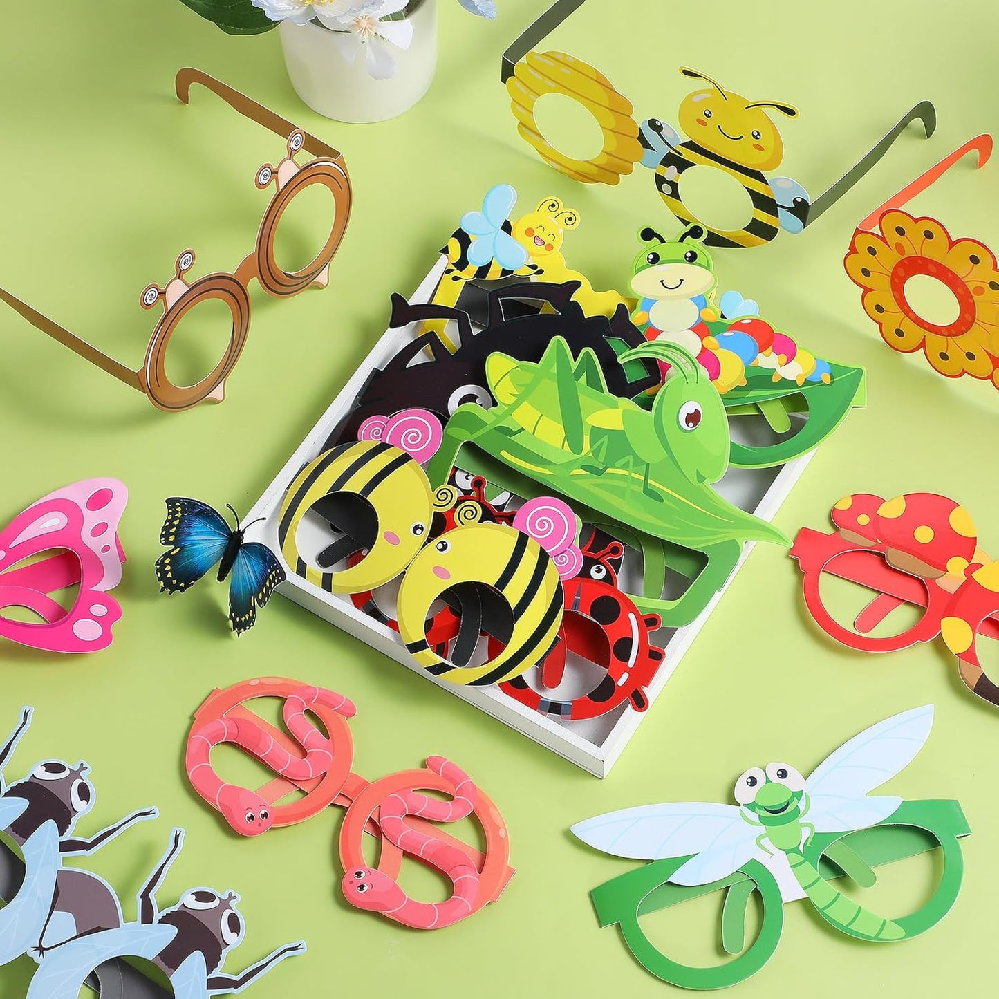 32 Pcs Spa Party Favors Paper Glasses Makeup Paper Eyeglasses Frames Spa Photo Booth Props Selfie Props for Makeup Birthday Party Decorations