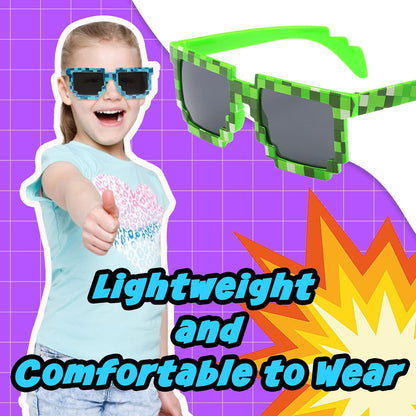 kilofly 10pc 8-Bit Pixel UV Protect Gamer Sunglasses Adult Kids Party Favors