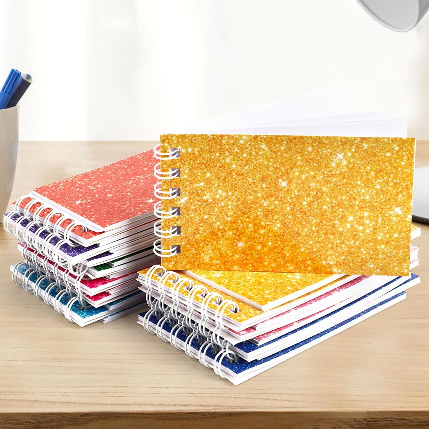 24 Pcs Mini Notebook Party Favor Small Pocket Notebook Colorful Shiny Cover Notebooks Small Spiral Notepad Memo Note Pads for Work Home Office School Classroom Supplies