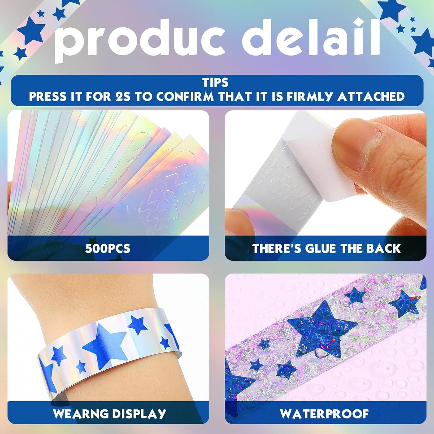 Glenmal 500 Pcs Wristbands for Event Neon Patriotic Star Wristbands Bulk for Events Plastic Waterproof Carnival Wrist Bands Adhesive Bracelet for 4th of July 250 Anniversary(Red)