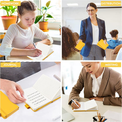 feela 6 Pack Pocket Small Notebooks Bulk, Mini Cute Memo Notepads Hardcover College Ruled Lined Journals with Pen Holder for Women Girls Office School, with 6 Black Pens, 3.5”x 5.5”, A6, Rose Pink