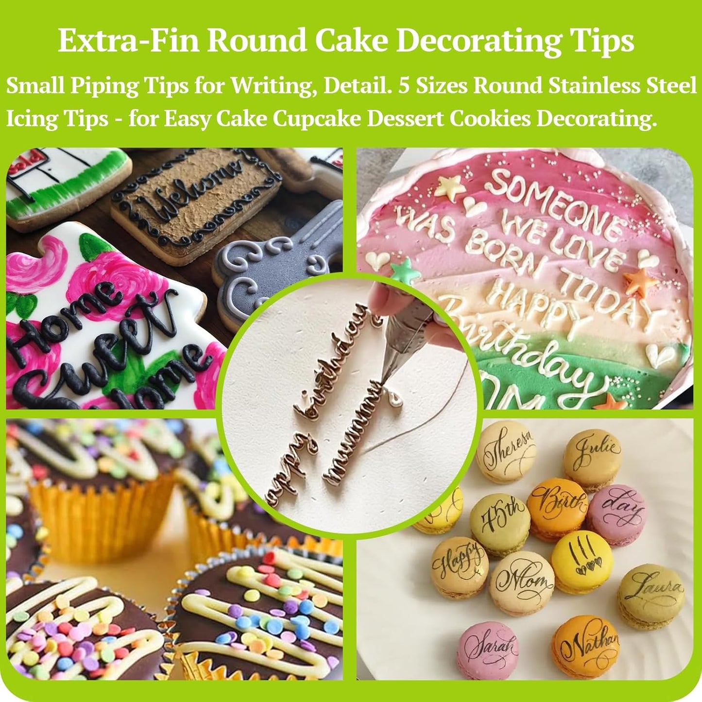 Suuker Round Piping Tips Set, Seamless Stainless Steel Icing Tips Cupcake Frosting Nozzles Small Cake Decorating Tip, Cake Writing Tool for Easy Cake Cupcake Dessert Cookies Decorating, 6 Pieces