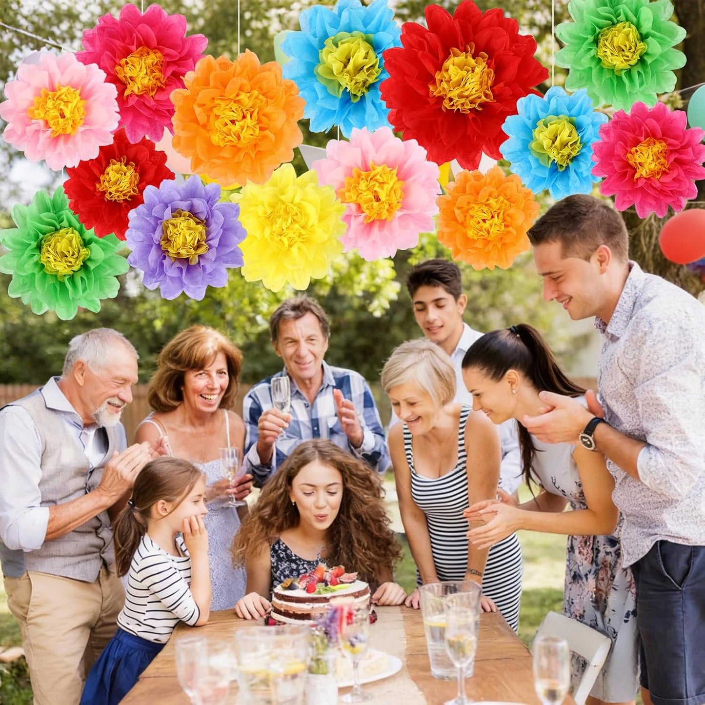 BestoFun 14 PCS Orange & Hot Pink Tissue Paper Flowers – Vibrant Party Decorations for Birthday, Baby Shower, Wedding, Fiesta, and Holiday Events