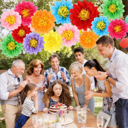 BestoFun 14 PCS Orange & Hot Pink Tissue Paper Flowers – Vibrant Party Decorations for Birthday, Baby Shower, Wedding, Fiesta, and Holiday Events