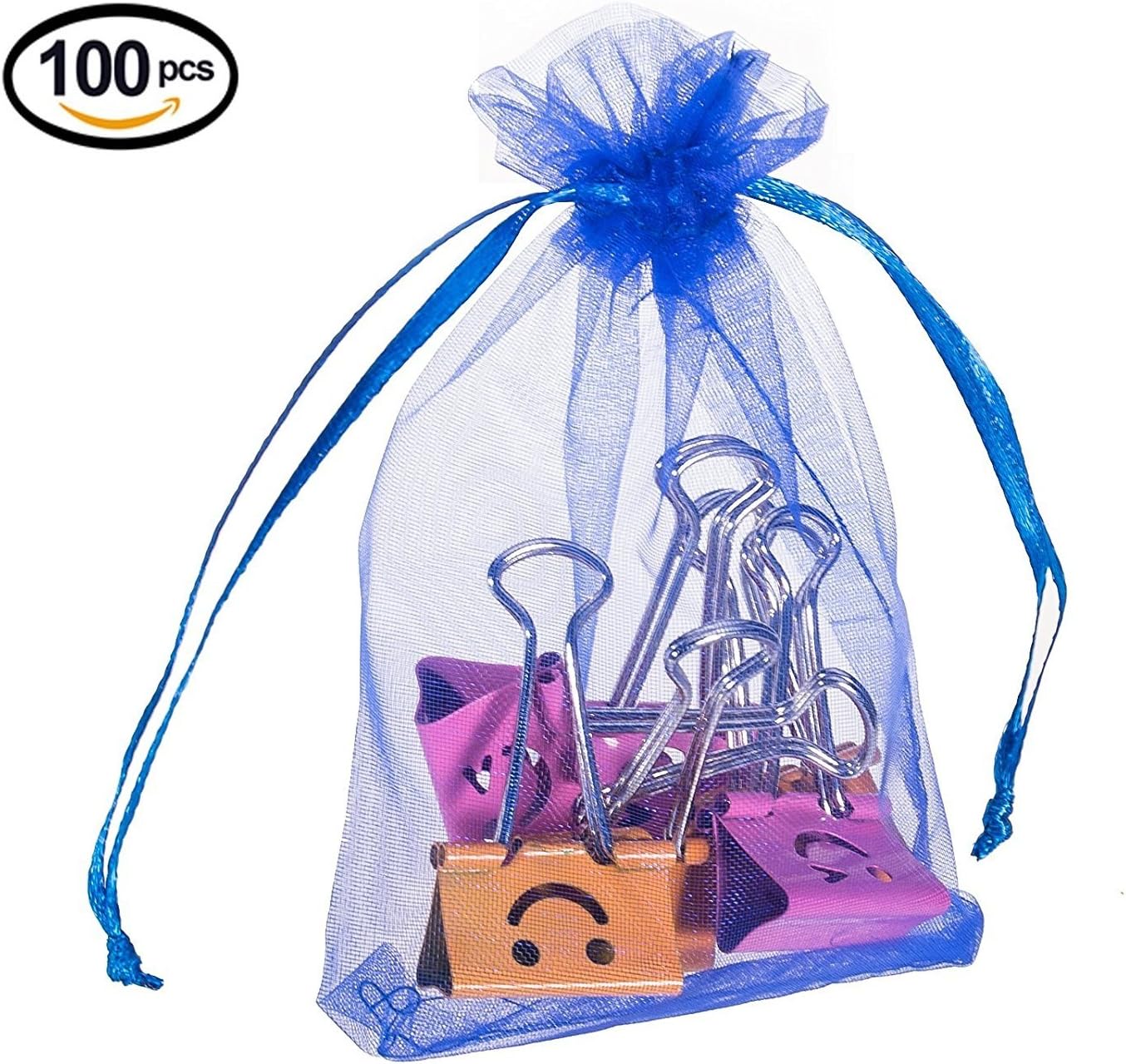 Wudygirl 100pcs 5X7 Inches White Organza Bags Christmas Drawstring Pouches Party Wedding Favor Bags Goodie bags(White 5x7)