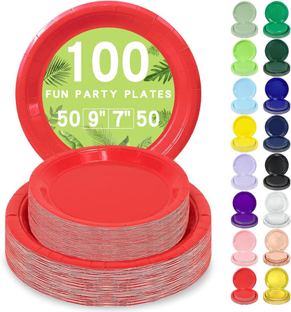 LANLISA 50 Pcs Pink Paper Plates Disposable, 25-9" & 25-7" Disposable Birthday Cake Dessert Plates For Valentines Day, Baby Shower, Easter Party, Mothers Day Party Supplies