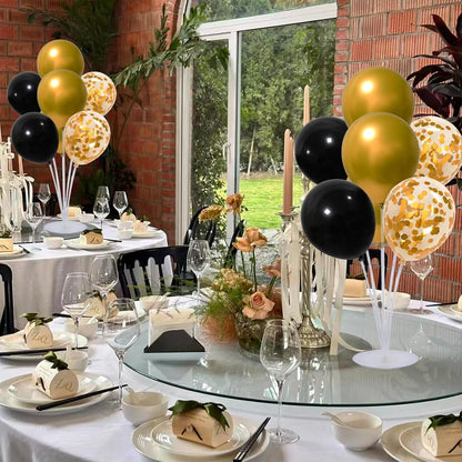 6 Set Balloon Stand Kit for Table Centerpieces With Balloon and Base Party Decorations for Birthday Wedding Retirement Graduation Baby Shower (Black Gold)