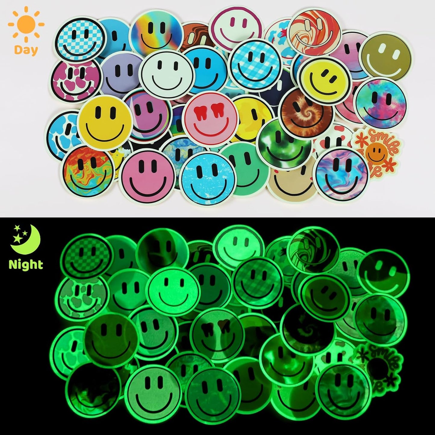 50PCS Smiling Stickers, Cute Water Bottle Stickers for Kids, for Teaching Rewards, Notebooks, Stationery, Luggage, Cartoon PVC Happy Stickers