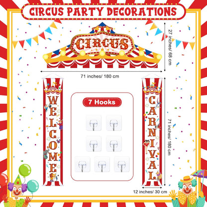 15 Pcs Circus Decorations Carnival Striped Awning Porch Banner Carnival Theme Directional Signs Welcome to the Circus for Birthday Party Supplies