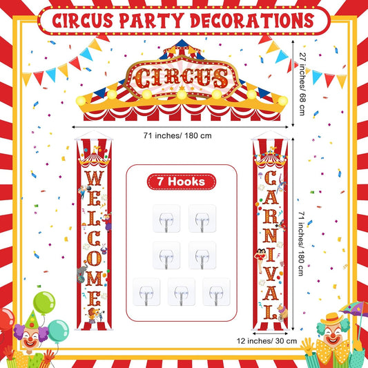 15 Pcs Circus Decorations Carnival Striped Awning Porch Banner Carnival Theme Directional Signs Welcome to the Circus for Birthday Party Supplies