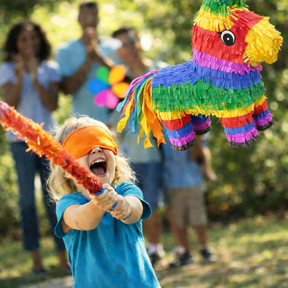 GIFTEXPRESS 16" Rainbow Donkey Pinata- Benito the Donkey - with Full-Size 33" Pinata Stick and Blindfold- Mexican Theme Party Decoration for Birthdays, Fiestas & Cinco de Mayo - Kids Party Favors