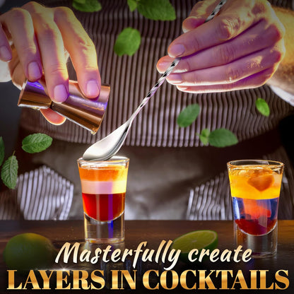 4 Pcs Bar Spoon Cocktail Mixing – Stirs Deep Glasses All the Way to the Bottom, Even Mixing & Easy Drink Layering – 12'' Long Balanced Stainless Steel Cocktail Stirrers for Drinks with Twisted Handle