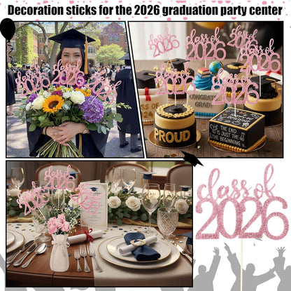 Amyhill 24 Pcs 2026 Graduation Decorations Class of 2026 Graduation Centerpiece Sticks Glitter Double Sided for Table Grad Party Decorations for Vase Table Toppers Supplies(Black)