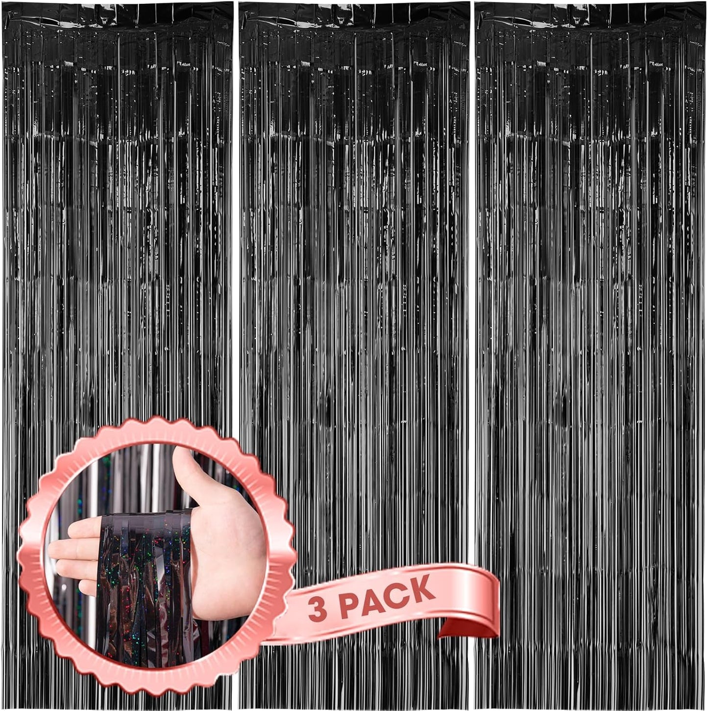 Voircoloria 3 Pack 3.3x8.2 Feet Gold Foil Fringe Backdrop Curtains, Tinsel Streamers, Fringe Backdrop for 2025 New Years Eve, Graduation, Birthday, Baby Shower, Gender Reveal, Disco Party - Colors B