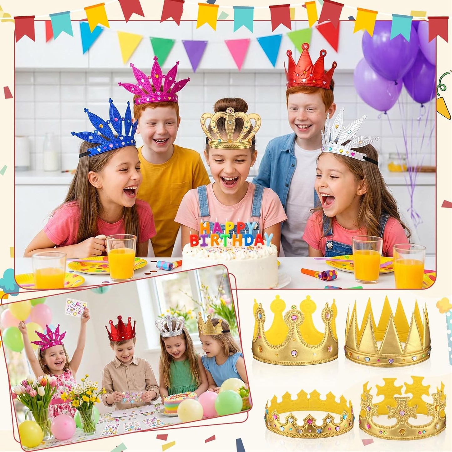 Yaomiao 66 Pieces Foam Princess Tiaras DIY Crowns Kids Party Favors Craft Crystal Diamond Sticker Girls Making Your Own Tiara (Gold)