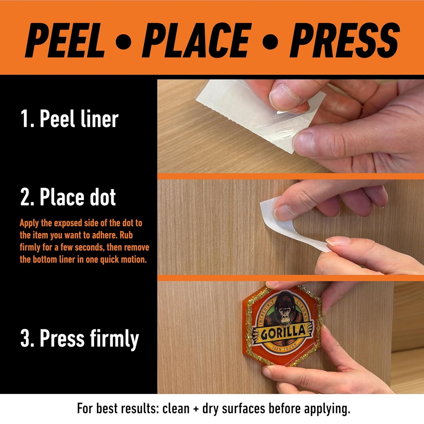 Gorilla Permanent Adhesive Dots, Double-Sided, Clear, 0.5" Diameter, 150 Pieces (Pack of 1) - No Mess, Photo Safe