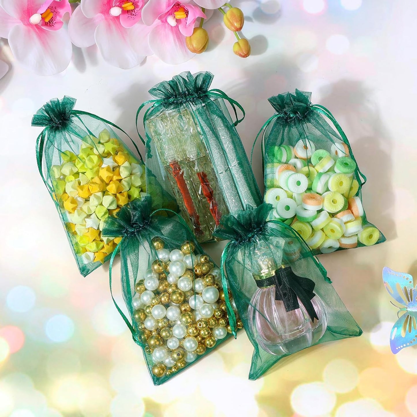 Hopttreely 100PCS Premium Sheer Organza Bags, White Wedding Favor Bags with Drawstring, 4x4.72 Jewelry Gift Bags for Party, Jewelry, Christmas, Mother's Day, Festival, Bathroom Soaps, Makeup Organza Favor Bags