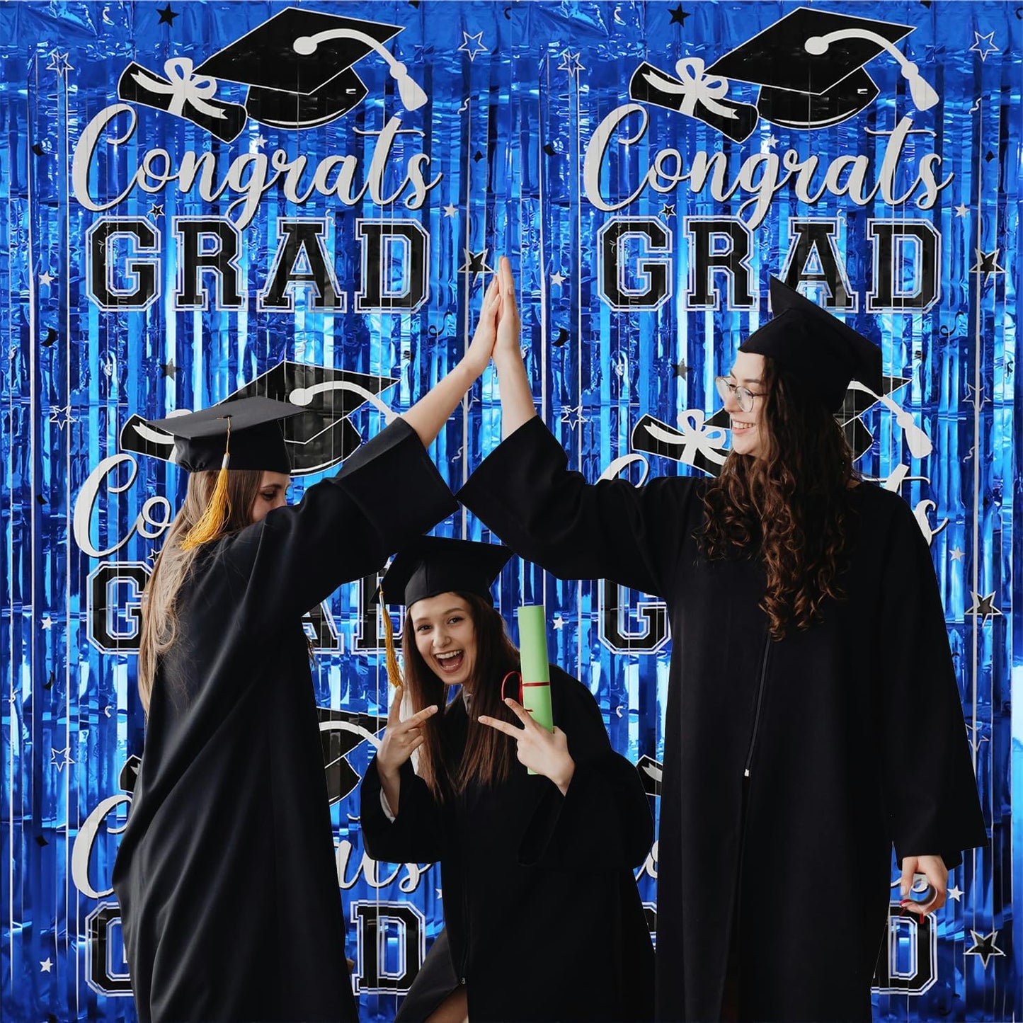Gradution Party Suppiles Backdrop Decoration 2026, Claas of 2026 Streamer Tinsel Foil Fringe Curtains, Photo Booth Prop Backdrop, Black Grad Photo Backgrounds