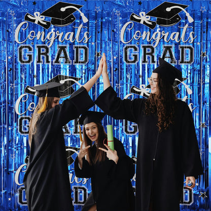 Gradution Party Suppiles Backdrop Decoration 2026, Claas of 2026 Streamer Tinsel Foil Fringe Curtains, Photo Booth Prop Backdrop, Black Grad Photo Backgrounds
