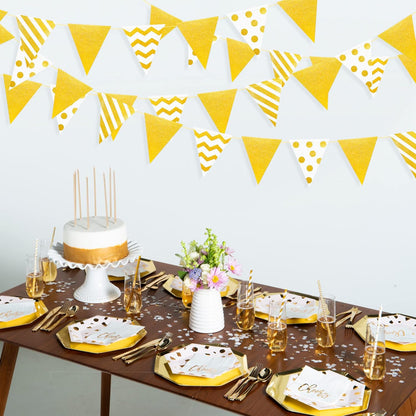 30Ft Navy Blue Gold and Beige Party Decorations Royal Blue Gold Triangle Flag Pennant Banner Bunting for Graduation Birthday Wedding Bridal Shower Nautical Ahoy Achor Theme Party Decorations Supplies