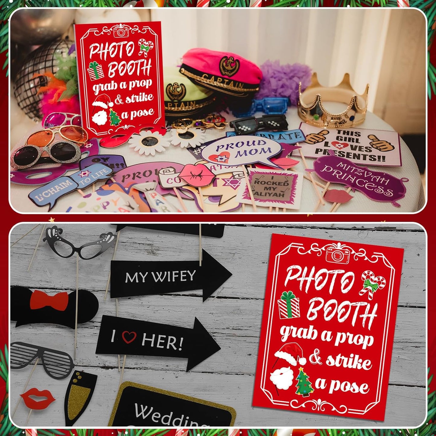Briwooody Photo Booth Sign with Stand Retro Background Table for Indoor and Outdoor Party Theme Event Photography Props Desktop Decoration Supplies