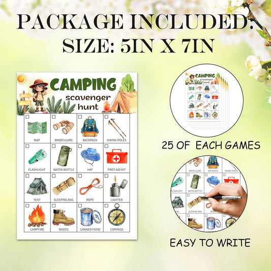Nature Scavenger Hunt Cards Set Of 25 Pcs, Camping Scavenger Hunt Game, Outdoor Scavenger Hunts, Outdoor Holiday Party Game Find And Seek Camping Activity, Holiday Party Games For Family Friend, A03