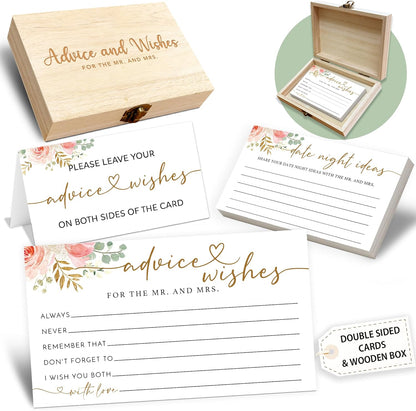 Boho Advice and Wishes for the Mr and Mrs - 50 Packs Wedding Advice Cards Bridal Shower Game Cards with Box Reception Guest Book for Bride Groom Newlywed Engagement Party Decoration -A08