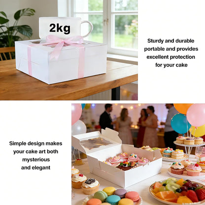 10-Pack Cupcake Box Combo with Clear Window, 1 Small Cake and 5 Cupcakes Storage Container, Ribbon and Stickers for Birthday Party, Mother's Day (10 pcs+ ribbon)