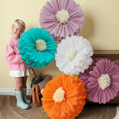 Chunful 5 Pcs 30'' 24'' Gaint Pastel Tissue Paper Flowers Decoration Large Hanging Tissue Paper Pom Poms Decor for Pastel Birthday Bachelorette Wedding Baby Shower Bridal Shower Easter Party Decor