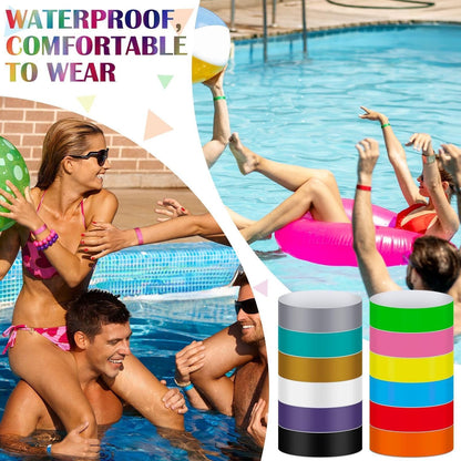 Tudomro 1200 Pack Plastic Paper Wristbands for Events Neon Party Wrist Bands Colored Waterproof Concert Identification Hand Bands Lightweight Adhesive Wristband(Yellow, Green, Blue, Red, Purple, Pink)
