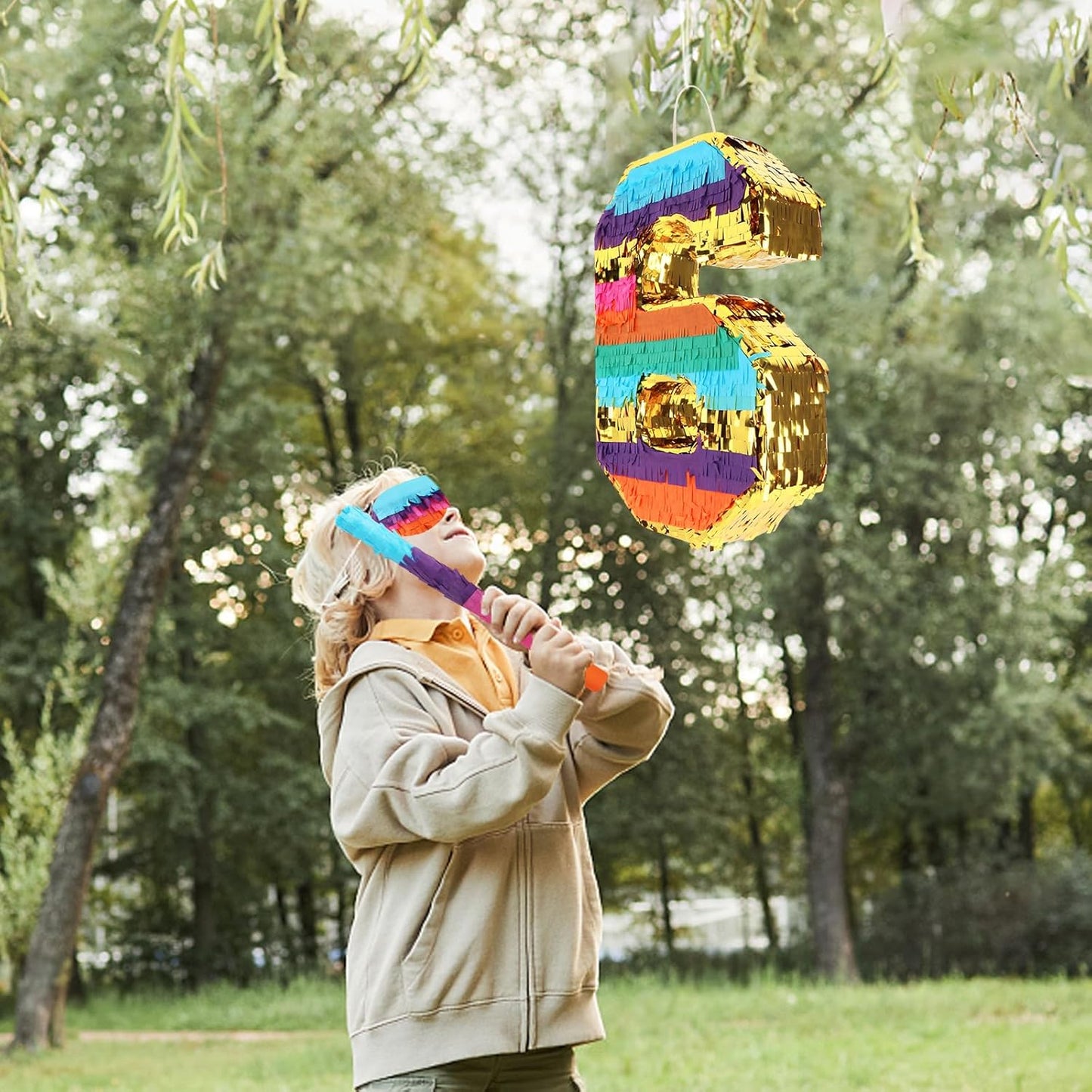 Dinosaur Pinata - Dinosaur Decorations with a Blindfold and Bat for Boys Girls Animal Themed Birthday Party Kids Classroom Game Decorations Supplies (15.7 x 11.4 x 3.1 Inches)