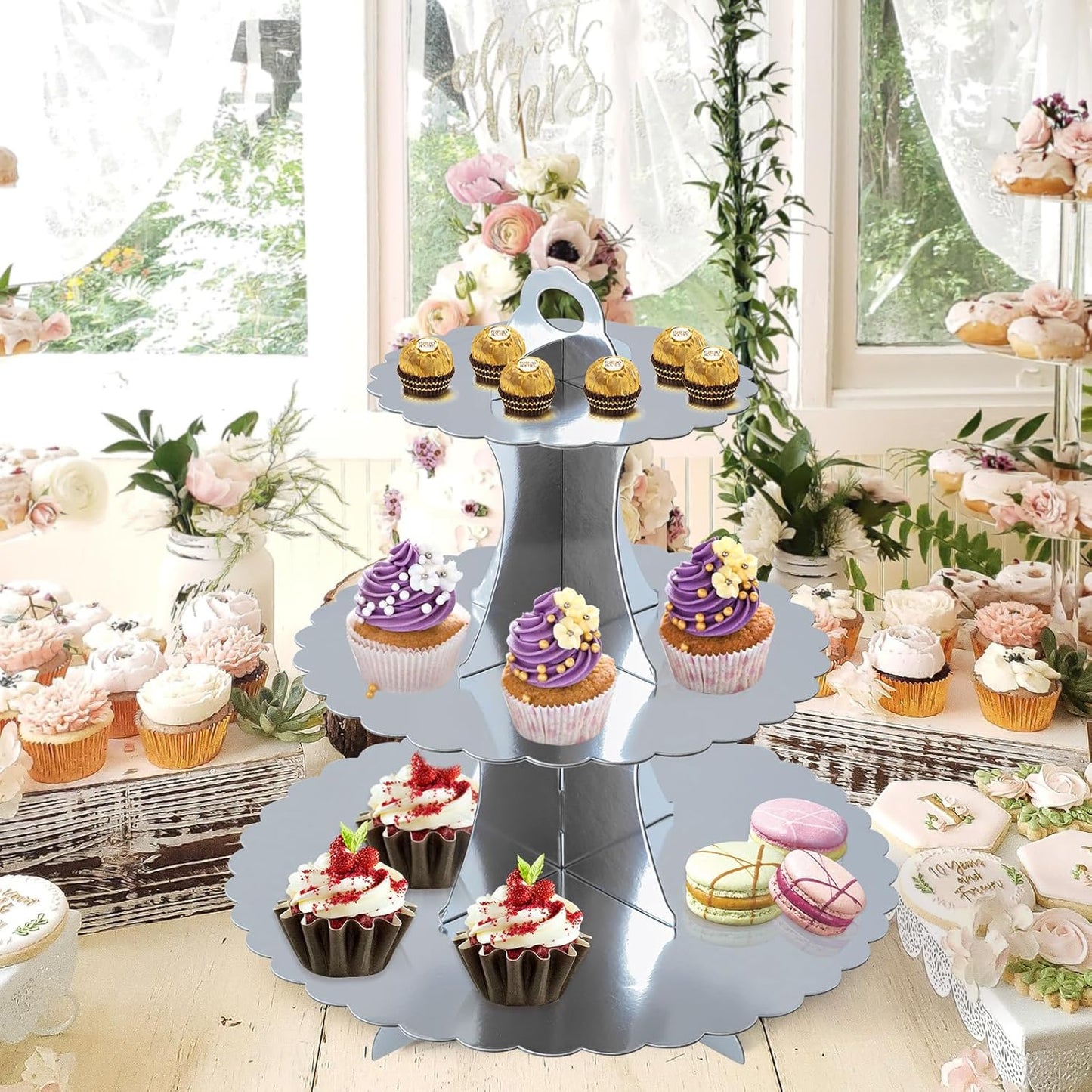 Soleebee 3-Tier Cupcake Stand, Cardboard Cupcake Tower, Dessert Cup Cake Stand Tower for Birthday Wedding Party Decoration, Cupcake Tier Stand 1 Set (Black)
