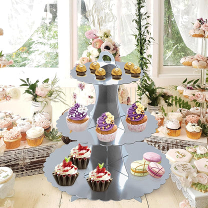 Soleebee 3-Tier Cupcake Stand, Cardboard Cupcake Tower, Dessert Cup Cake Stand Tower for Birthday Wedding Party Decoration, Cupcake Tier Stand 1 Set (Black)