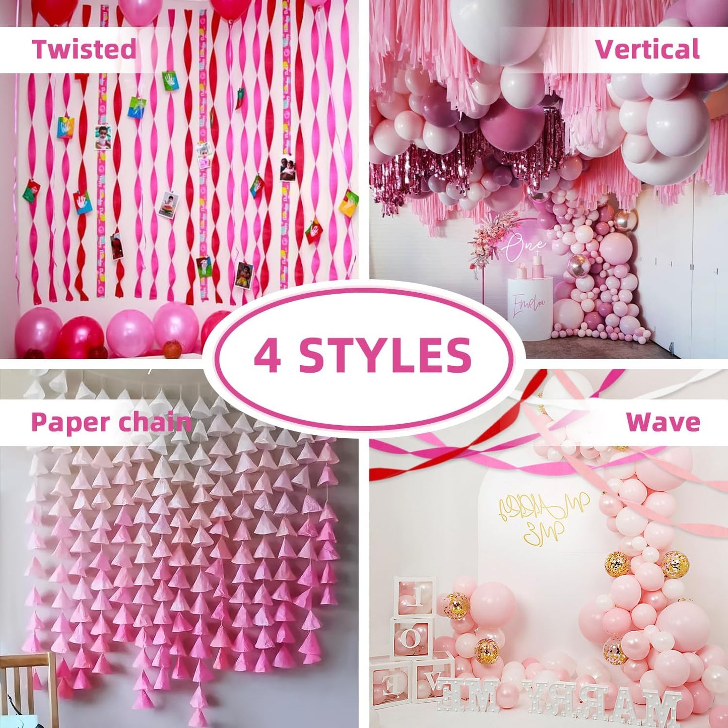 PIGETALE Crepe Paper Streamers 4 Rolls 328ft, Pack of Unique 3 Purple and White Party Streamer for Birthday Wedding Ceremony Baby Shower Party Decorations DIY Supplies Art Crafts (1.8Inch x 82Ft/Roll)