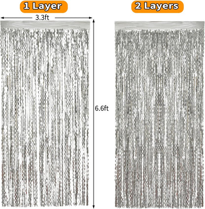 4 Pack Wavy Champagne Gold Metallic Tinsel Foil Fringe Curtains Backdrop - 3.3X6.6ft Foil Fringe Backdrop for Parties | Door Streamers for Birthday | Photo Booth Backdrops Party Decor