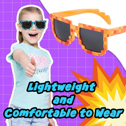 kilofly 10pc 8-Bit Pixel UV Protect Gamer Sunglasses Adult Kids Party Favors