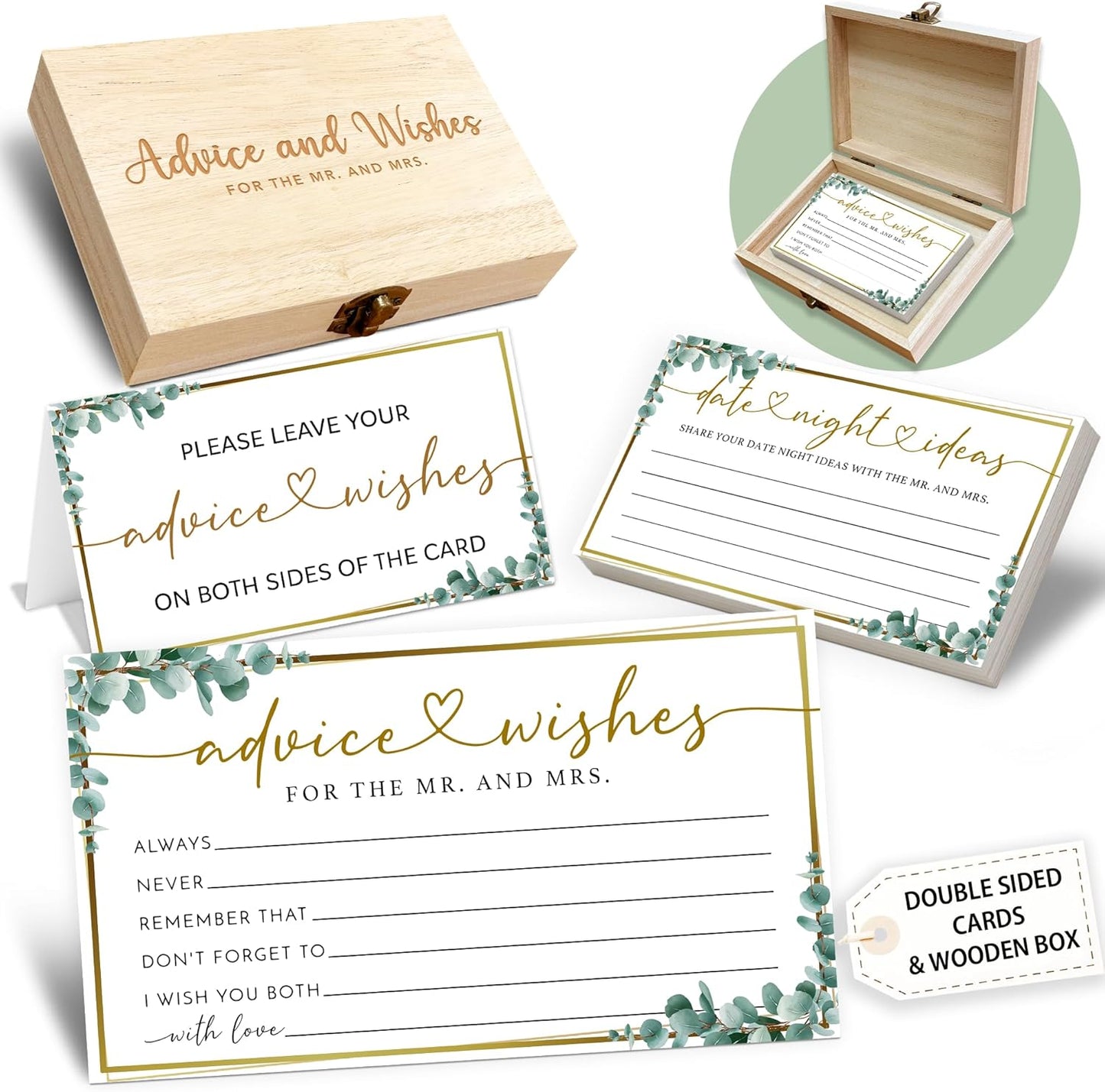 Boho Advice and Wishes for the Mr and Mrs - 50 Packs Wedding Advice Cards Bridal Shower Game Cards with Box Reception Guest Book for Bride Groom Newlywed Engagement Party Decoration -A08
