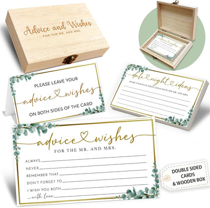 Boho Advice and Wishes for the Mr and Mrs - 50 Packs Wedding Advice Cards Bridal Shower Game Cards with Box Reception Guest Book for Bride Groom Newlywed Engagement Party Decoration -A08