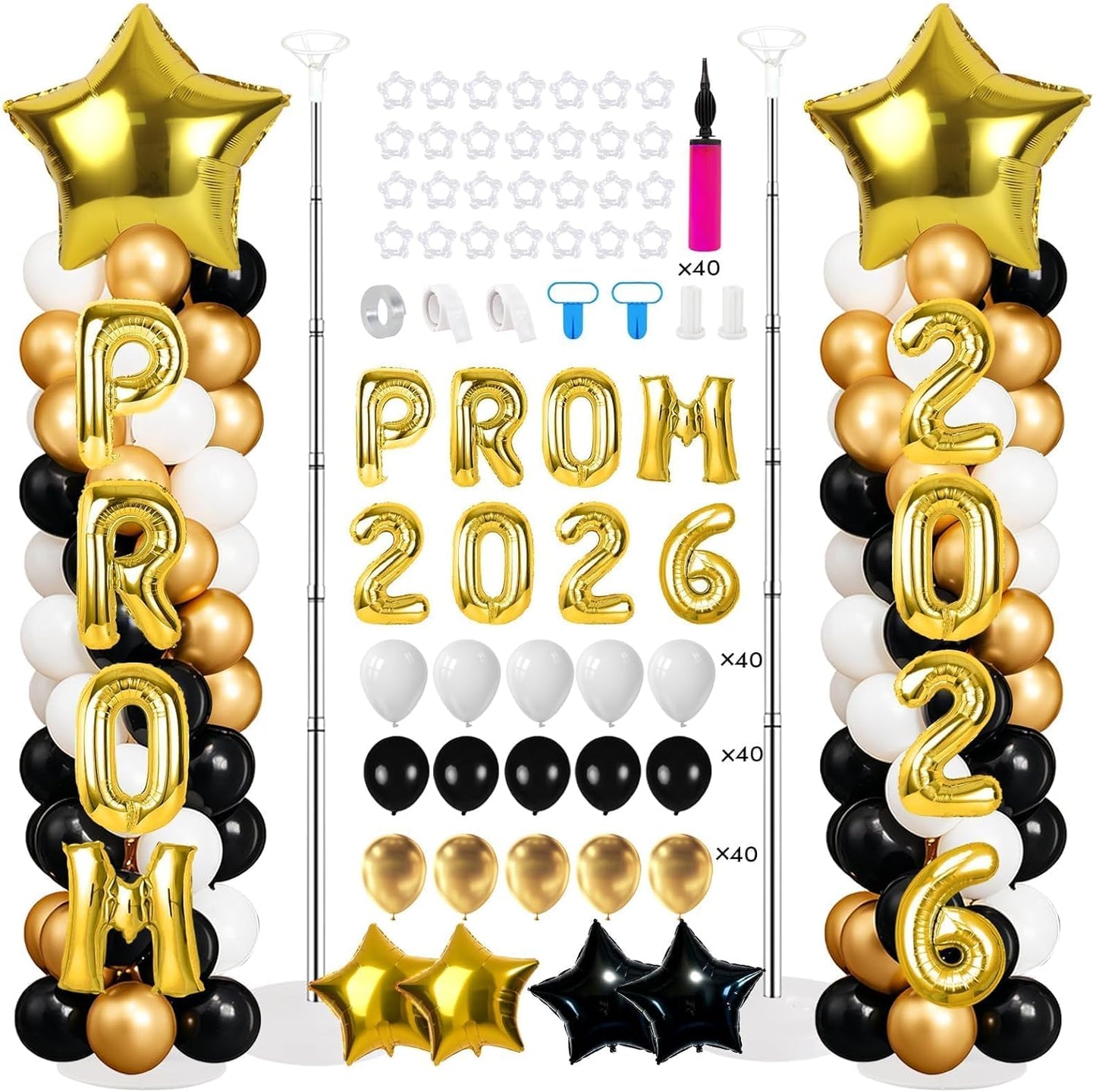 2 Sets Graduation Balloon Column Stand Kits with Balloons 2026 Grad Themed Decoration Navy Blue Balloon Tower Stand Kit for Grad High School & College Celebration Party Decor