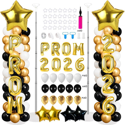 2 Sets Graduation Balloon Column Stand Kits with Balloons 2026 Grad Themed Decoration Navy Blue Balloon Tower Stand Kit for Grad High School & College Celebration Party Decor