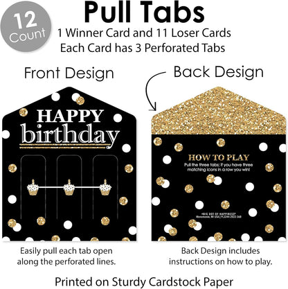Big Dot of Happiness Adult Happy Birthday - Gold - Birthday Party Game Pickle Cards - Pull Tabs 3-in-a-Row - Set of 12