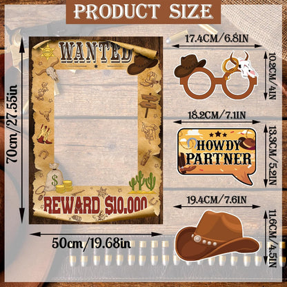 West Wanted Photo Booth Props Selfie Frames & 25 Pieces Western Photo Booth Props, Wild West Themed Party Decoration, West Cowboy Theme Party Supplies, Cowgirl Bachelorette Party