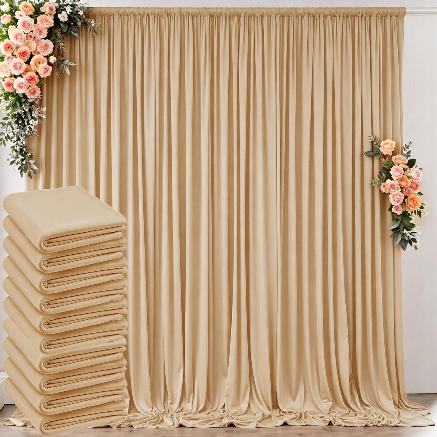 10 ft x 10 ft Wrinkle Free White Backdrop Curtains for Wedding Parties, Polyester Photography Backdrop Drapes for Birthday Parties Stage Backdrop Stand, 2 Panels 5x10FT Background Curtains