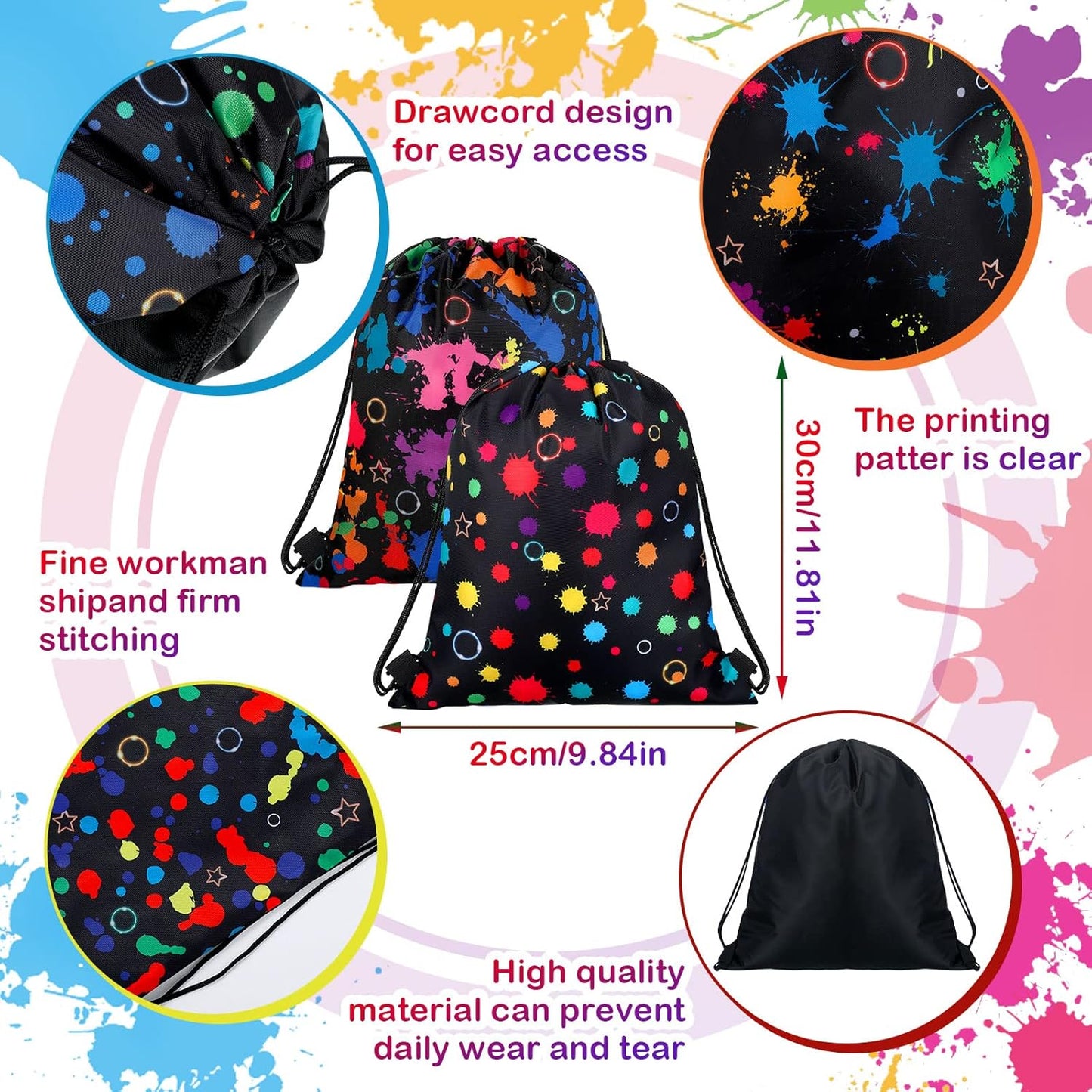 Funtery 32 Pcs Glow Party Drawstring Bags Glow Party Favors Neon Birthday Treat Bags for Teens Social Media Theme Gifts School Travel Supplies, 11.81 x 9.84 Inch