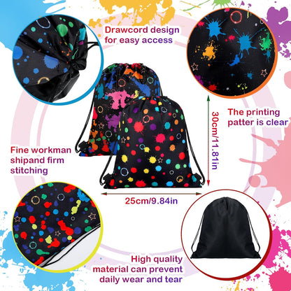 Funtery 32 Pcs Glow Party Drawstring Bags Glow Party Favors Neon Birthday Treat Bags for Teens Social Media Theme Gifts School Travel Supplies, 11.81 x 9.84 Inch