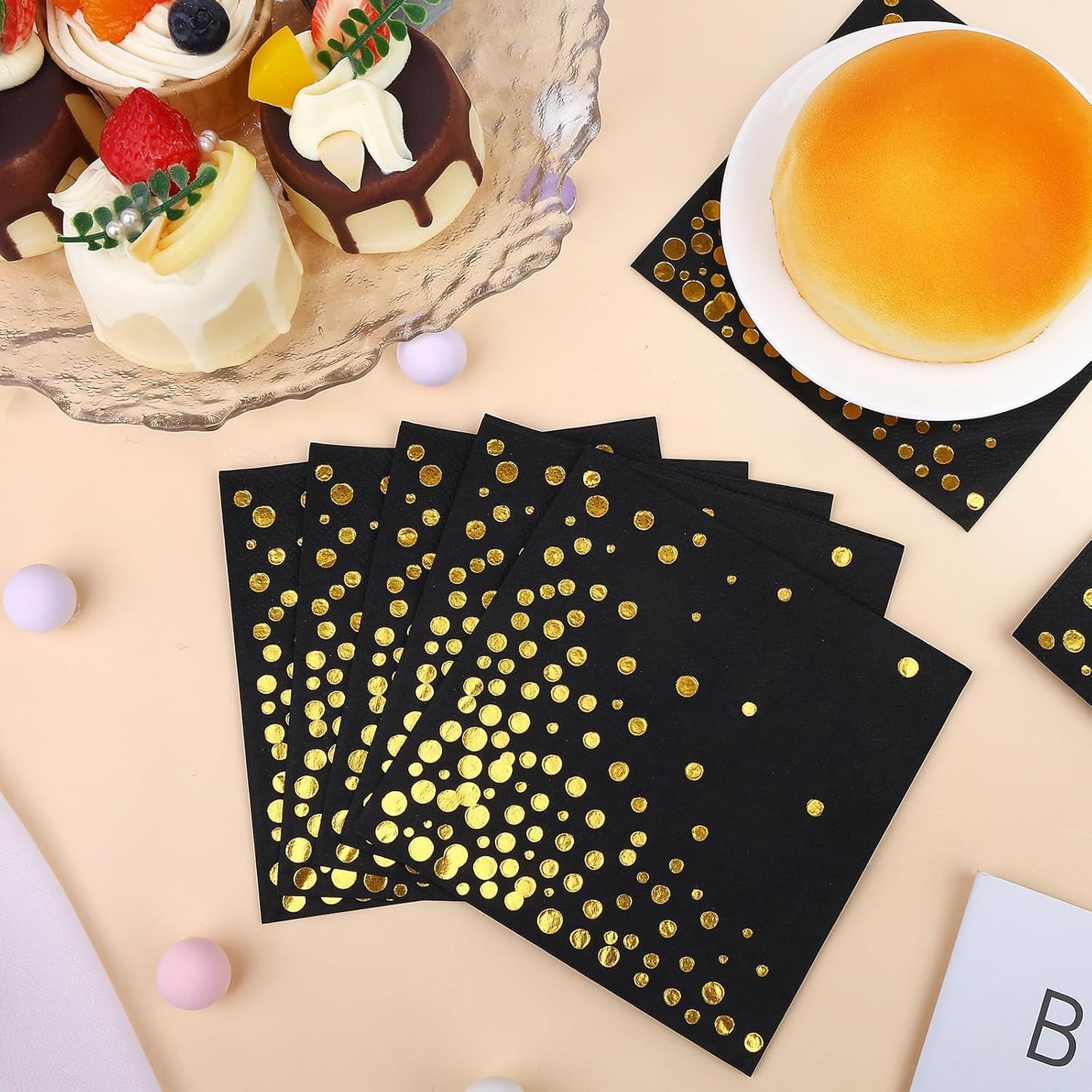 100 Pcs Gold Cocktail Napkins, 3-Ply Party Paper Napkins, 5 x 5 Inches Bar Napkin Disaposable for Weddings, Birthdays, Baby Showers, Anniversaries, and Cocktail Parties (White)